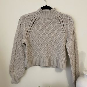 Grey/beige American Eagle cable knit crop mock neck sweater - XS cotton/acrylic